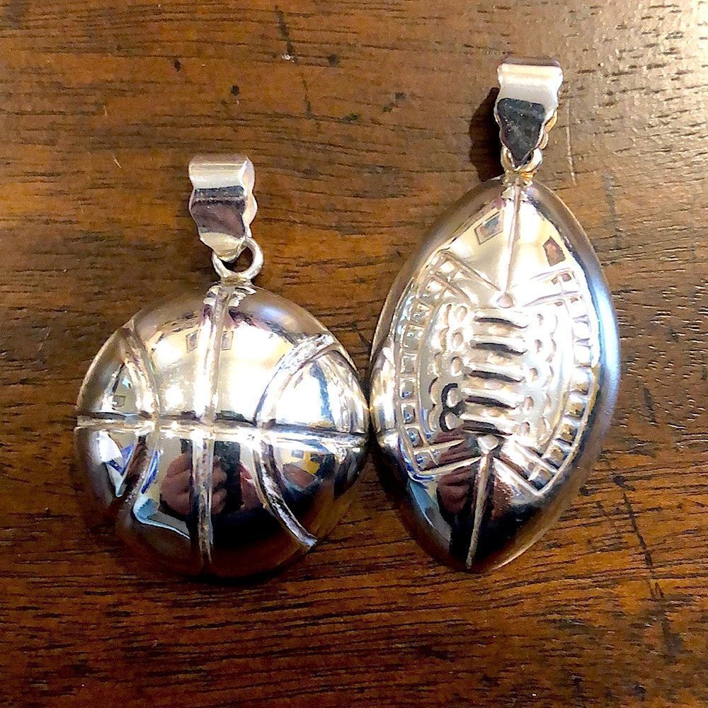 Sterling Silver Football Pendant and Sterling Silver Basketball Pendant